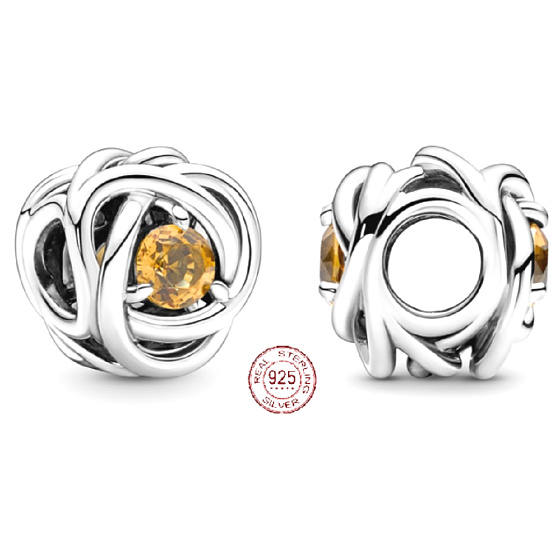 Charm Nekonečný kruh věčnosti listopad, znamení zvěrokruhu, medově žlutý korálek na náramek