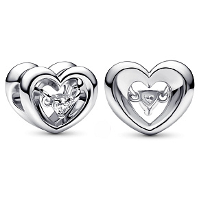 Charm Zářivé srdce a plovoucí zirkon, korálek na náramek láska