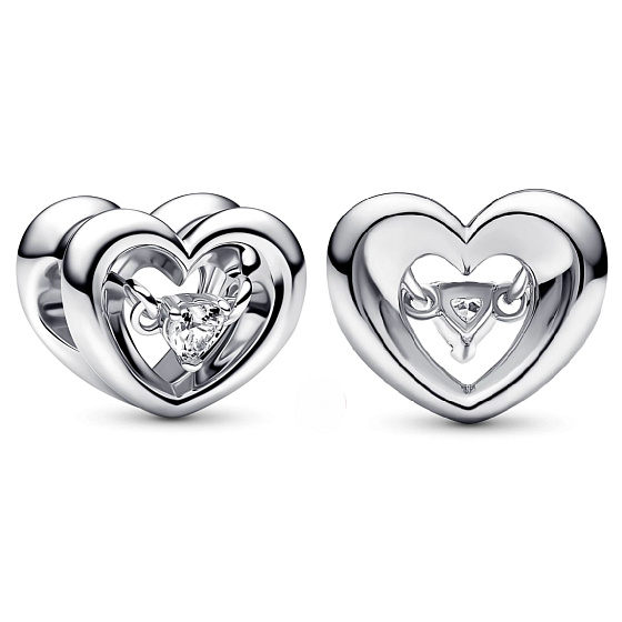  Zářivé srdce a plovoucí zirkon, stříbrný 925 korálek na náramek