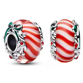 Charm Sladké Vánoce – Červeno-bílý přívěsek se stuhou, korálek na náramek vánoce