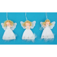 Anděl plyšový s peřím a vločkou na zavěšení různé druhy 14 cm