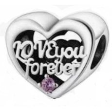 Charm Srdce a nápis navždy mami - forever Mom + zirkony, korálek na náramek rodina