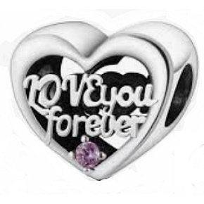 Charm Srdce a nápis navždy mami - forever Mom + zirkony, korálek na náramek rodina