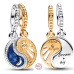 Charm Sterlingové stříbro 925 Jin & Jang, slunce a měsíc dělitelný přívěsek na náramek, symbol