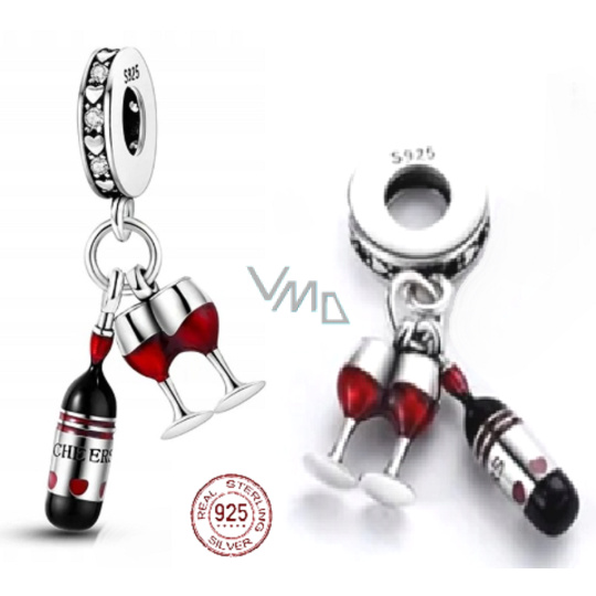 Charm Sterlingové stříbro 925 Miluji víno - láhev + skleničky, 2v1, přívěsek na náramek, jídlo a pití Charm Sterlingové stříbro 925 Miluji víno - láhev + skleničky, 2v1, přívěsek na náramek, jídlo a pití