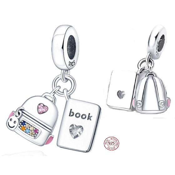 Charm Kniha, aktovka a smajlík, 2v1 přívěsek na náramek zájmy