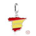 Charm Sterlingové stříbro 925 Španělsko vlajka - houpající se mapa, přívěsek na náramek cestování