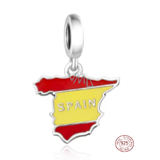 Charm Sterlingové stříbro 925 Španělsko vlajka - houpající se mapa, přívěsek na náramek cestování