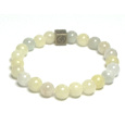 Morganit žlutý s královskou mantrou Óm náramek elastický přírodní kámen, kulička 8 mm / 16 - 17 cm, kámen božské lásky