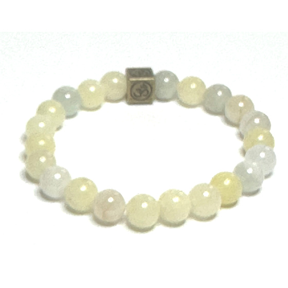 Morganit žlutý s královskou mantrou Óm náramek elastický přírodní kámen božské lásky