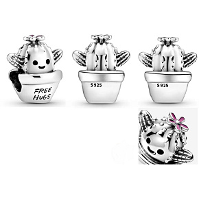 Charm Kaktus v květináči, korálek na náramek květina