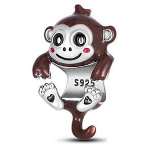 Charm Opička se dvěma srdíčky, korálek na náramek zvíře