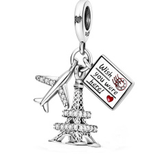 Charm Francie, Letecky do Paříže - kéž bys byl tady, 3v1 přívěsek na náramek cestování 9 mm