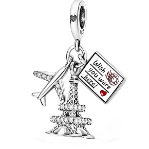 Charm Francie, Letecky do Paříže - kéž bys byl tady, 3v1 přívěsek na náramek cestování 9 mm