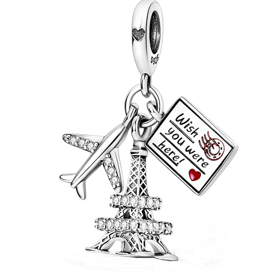 Charm Francie, Letecky do Paříže - kéž bys byl tady, 3v1 přívěsek na náramek cestování 9 mm