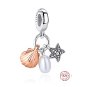 Charm Mořská hvězdice, Mušle, sladkovodní perla, 3v1 přívěsek na náramek, moře