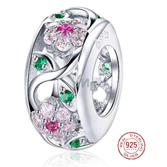 Charm Sterlingové stříbro 925 Rozkvetlá příroda, korálek na náramek květina Charm Sterlingové stříbro 925 Rozkvetlá příroda, korálek na náramek květina