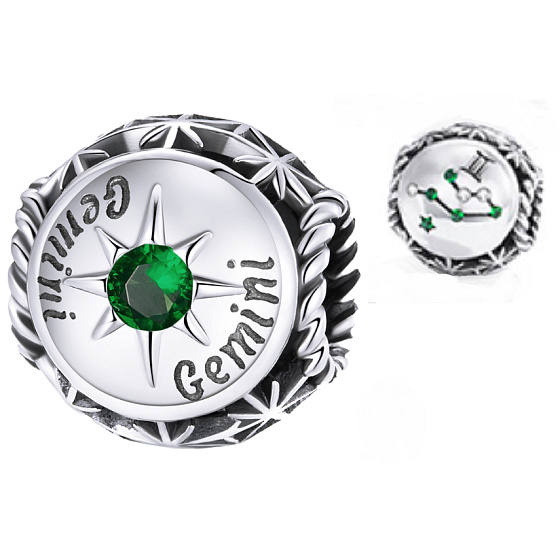 Charm Znamení zvěrokruhu, kubické zirkonie Blíženci, korálek na náramek