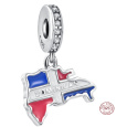 Charm Sterlingové stříbro 925 Dominikánská republika vlajka - houpající se mapa, přívěsek na náramek cestování