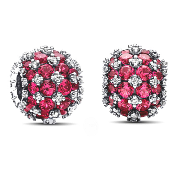 Charm Třpytivé kulaté červené kouzlo Pavé, korálek na náramek symbol