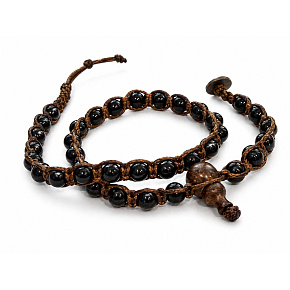 Obsidián – buddhistický náramek se santalovým Buddha prvkem, korálky 6 mm, ochrana, pravda a vnitřní síla