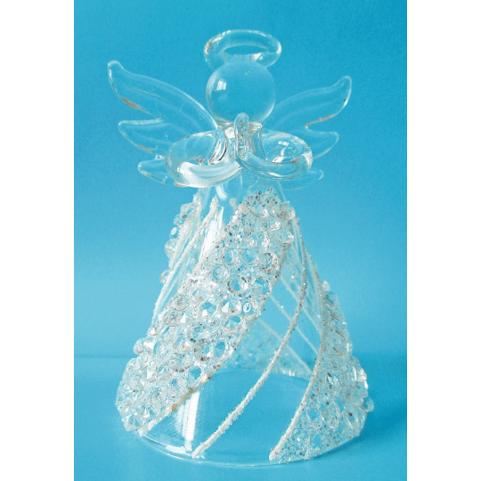 Anděl skleněný s kamínky na postavení 8 cm