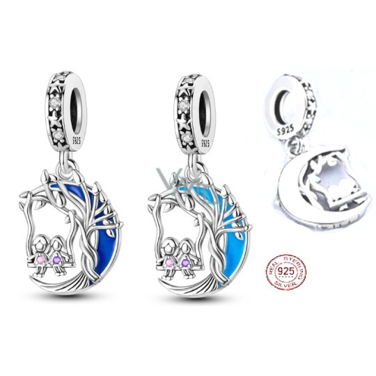 Charm Sterlingové stříbro 925 Rodinné kořeny, dvě sestry a půlměsíc zářící ve tmě, luminozní přívěsek na náramek rodina Charm Sterlingové stříbro 925 Rodinné kořeny, dvě sestry a půlměsíc zářící ve tmě, luminozní přívěsek na náramek rodina