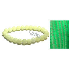 Jade Luminois Light Fosforeskující, žlutě svítí ve tmě, náramek elastický přírodní kámen, kulička 8 mm / 16 - 17 cm