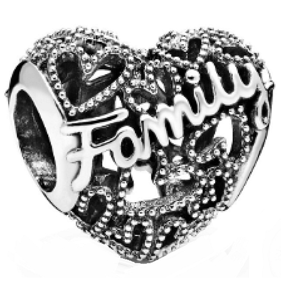 Charm Srdce rodiny, korálek na náramek rodina