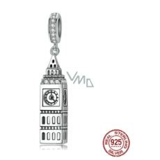 Charm Sterlingové stříbro 925 Londýn Big Ben, přívěsek na náramek cestování
