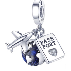 Charm Cesta kolem světa, zeměkoule, pas, letadlo, 3v1 přívěsek na náramek cestování Charm Cesta kolem světa, zeměkoule, pas, letadlo, 3v1 přívěsek na náramek cestování