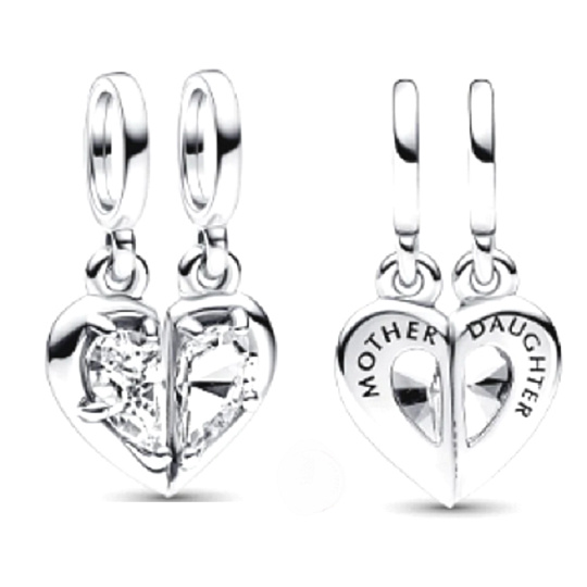 Charm Matka a dcera, rozdělitelné srdce, přívěsek na náramek rodina