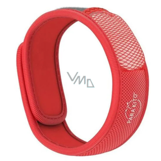 Parakito Repelentní náramek proti komárům Barevný červený přírodní, znovuplnitelný, voděodolný,ochrana 24h /den - 15 dní na náplň + dvě náplně