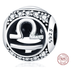 Charm Sterlingové stříbro 925 znamení zvěrokruhu Váhy + zirkony, korálek na náramek