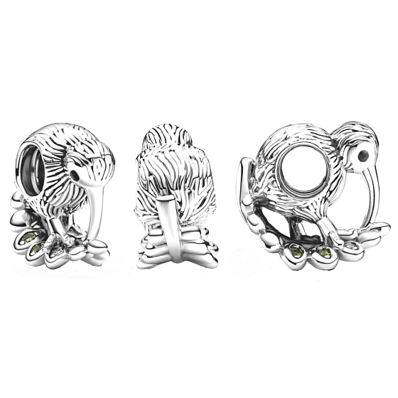 Charm Nový Zéland symboly - Kiwi a kapradiny, korálek na náramek cestování