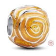 Charm Sterlingové stříbro 925 Žlutá růže v květu, korálek na náramek květina