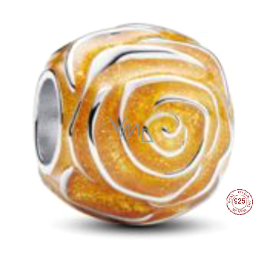 Charm Sterlingové stříbro 925 Žlutá růže v květu, korálek na náramek květina Charm Sterlingové stříbro 925 Žlutá růže v květu, korálek na náramek květina