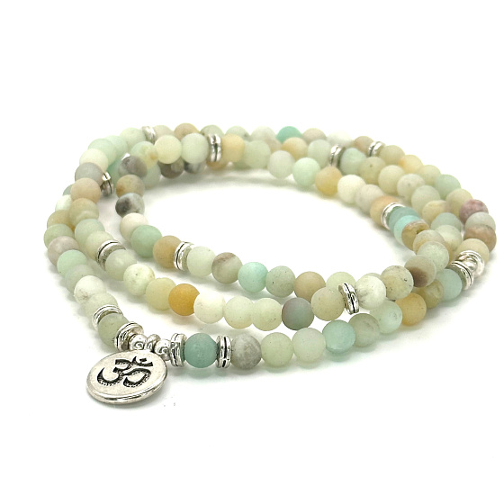 108 Mala Amazonit + Óm symbol náhrdelník modlitební šperk pružný, přírodní kámen 6 mm