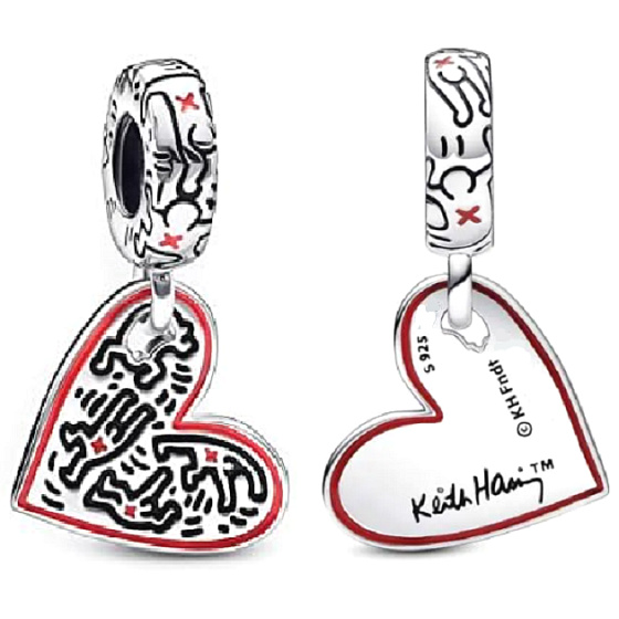  Keith Haring srdce Umění linek, lidé a srdce, stříbrný 925 přívěsek na náramek