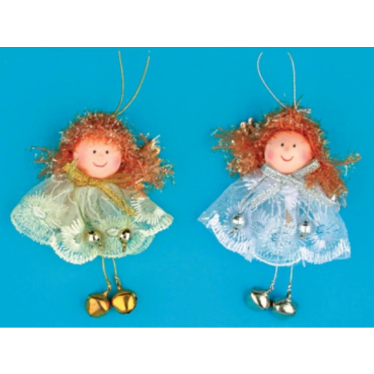 Anděl zlatý, stříbrný s rolničkami na zavěšení 10 cm 1 kus
