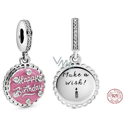 Charm Sterlingové stříbro 925 Narozeninový dort růžový, přívěsek na náramek narozeniny Charm Sterlingové stříbro 925 Narozeninový dort růžový, přívěsek na náramek narozeniny