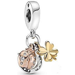 Charm Trio štěstí, podkova, čtyřlístek, beruška 3v1, přívěsek na náramek, zvíře
