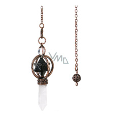 Onyx Merkaba kyvadlo + čirý křemen + bronz, přívěsek z přírodního kamene 7,7 cm, řetízek cca 26,5 cm