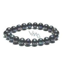 Perla říční černá náramek elastický přírodní, kulička 9 mm / 16 - 17 cm, symbol ženskosti, přináší obdiv