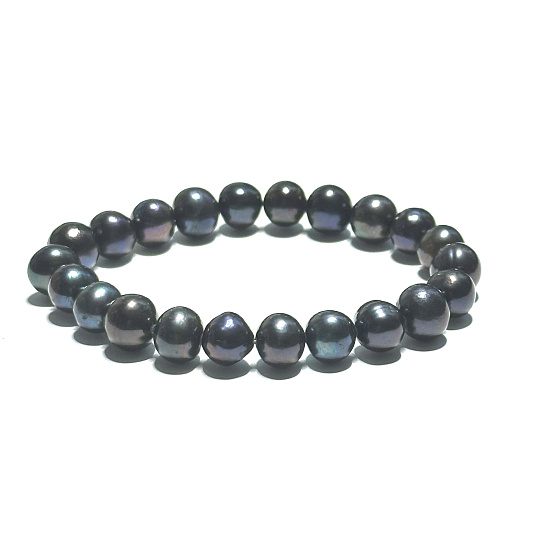 Perla říční černá náramek elastický přírodní, kulička 9 mm / 16 - 17 cm, symbol ženskosti, přináší obdiv