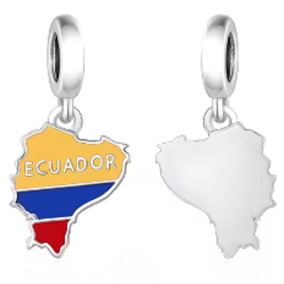 Charm Ekvádor vlajka - houpající se mapa, přívěsek na náramek cestování