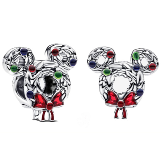 Charm Mickey vánoční věnec, korálek na náramek vánoce