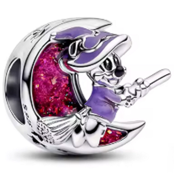 Charm Měsíc s čarodějnicí – kouzelný amulet, korálek na náramek Halloween