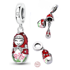 Charm Sterlingové stříbro 925 Rusko, Matrjoška 2v1 – tradiční symbol, ochrana a rodinné štěstí, přívěsek na náramek cestování