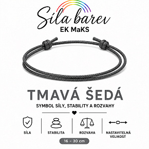 Šňůrkový náramek Síla barev – Tmavá šedá | Symbol síly, stability a rozvahy | nastavitelný 16 - 30 cm
